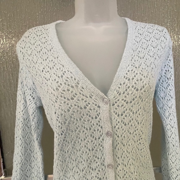 VINTAGE Sag Harbour Crochet Knit Button Front V-Neck Cardigan ,size S - Picture 5 of 6